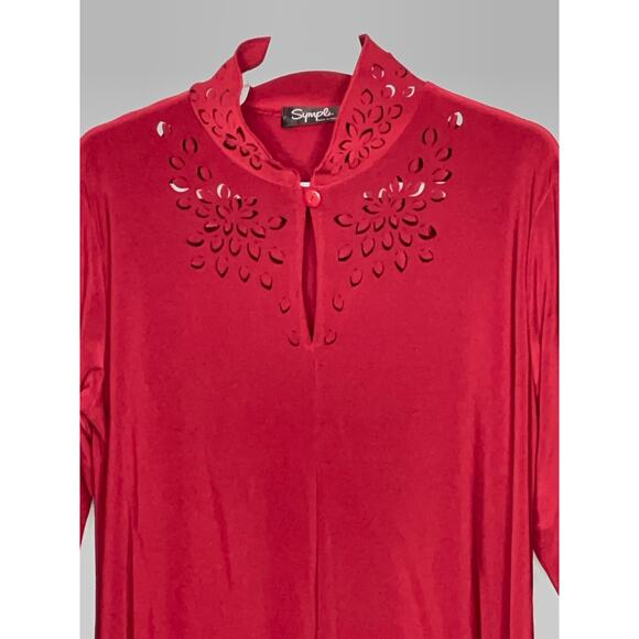 Sympli Burgundy Laser Cut Mock Neck Long Sleeve Pullover Tunic Size 12 - Picture 3 of 11